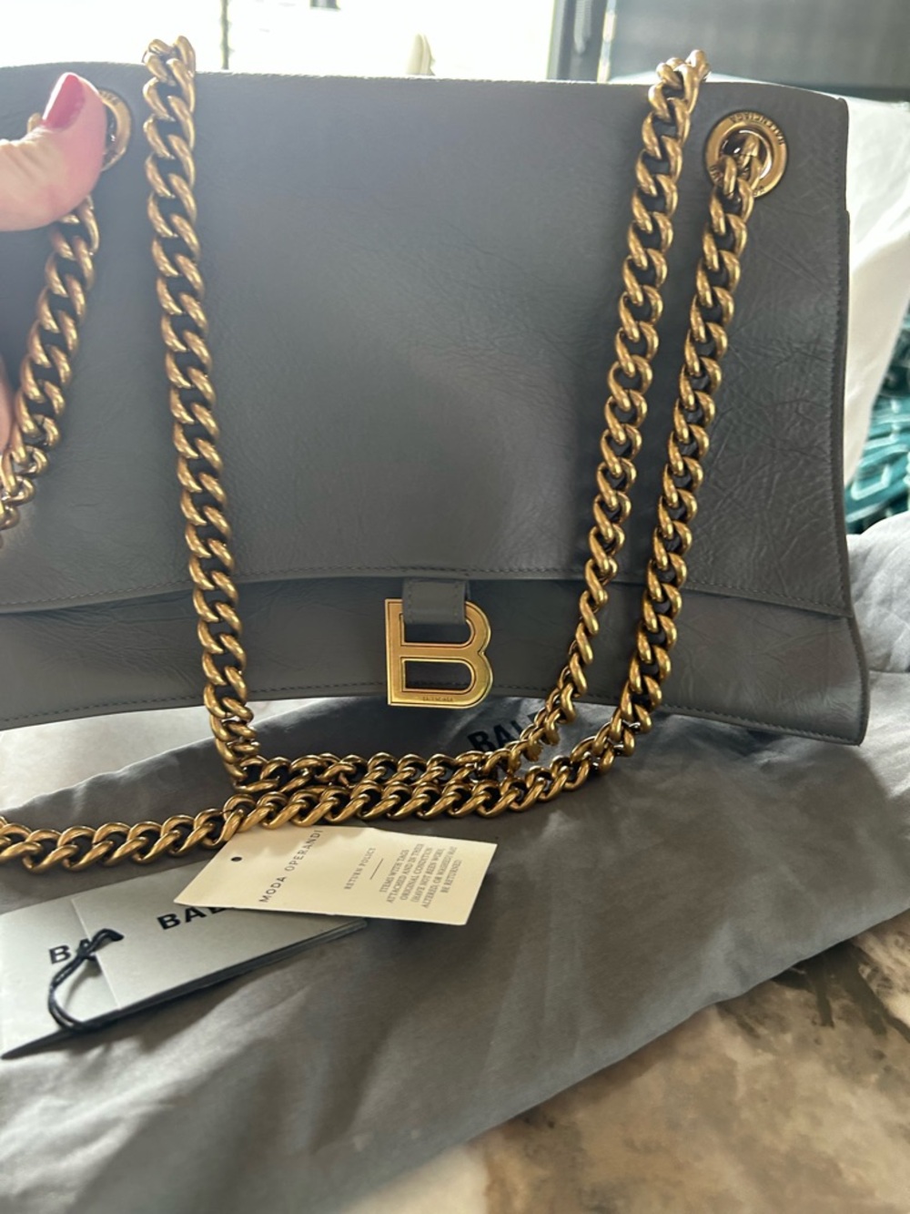 Balenciaga GrayCalfskin Crush Medium Shoulder Bag